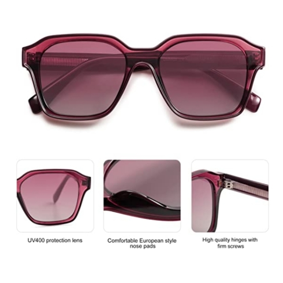 Red Square Sunglasses Retro Trendy UV400 Protection - Picture 3 of 4